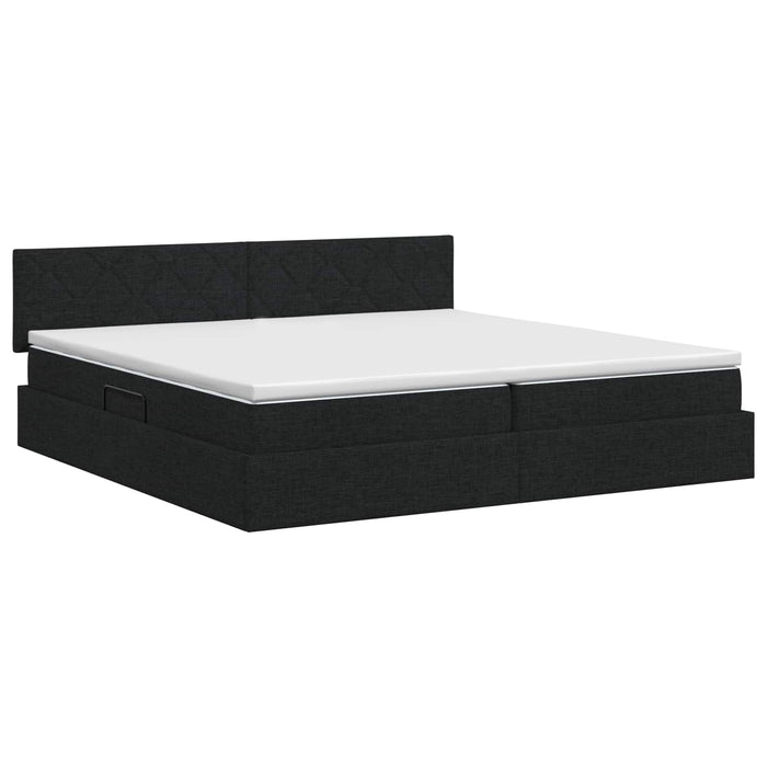 Pat cu saltea și spațiu de depozitare Negru 200 x 200 cm WALTI