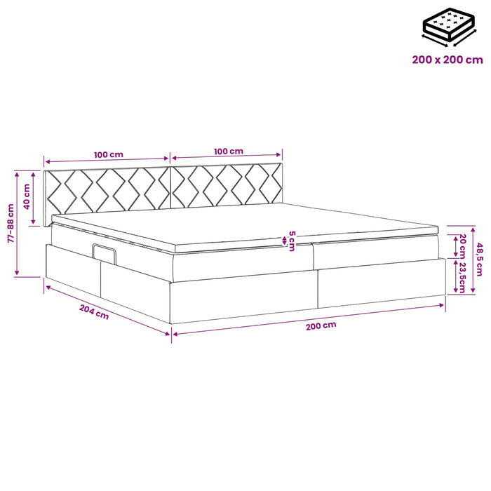 Pat cu saltea și spațiu de depozitare Negru 200 x 200 cm WALTI