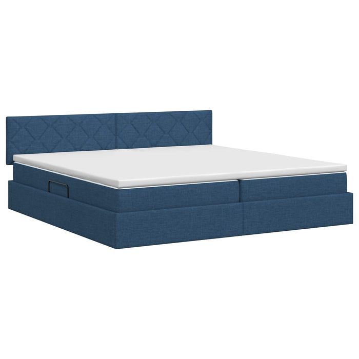Pat cu saltea și spațiu de depozitare albastru 200 x 200 cm WALTI