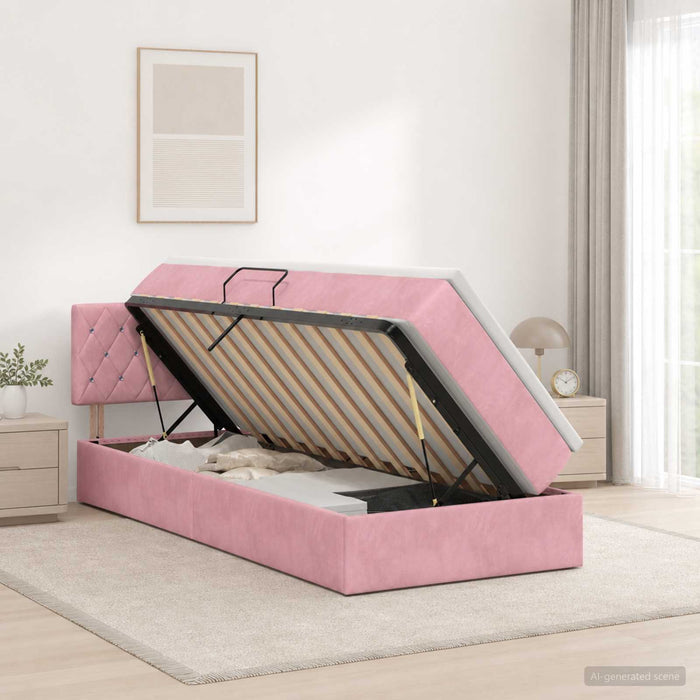 Pat cu storage cu headboard Roz 100 x 200 cm Catifea WALTI