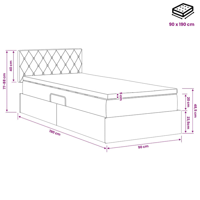Pat cu storage cu headboard Roz 90 x 190 cm Catifea WALTI