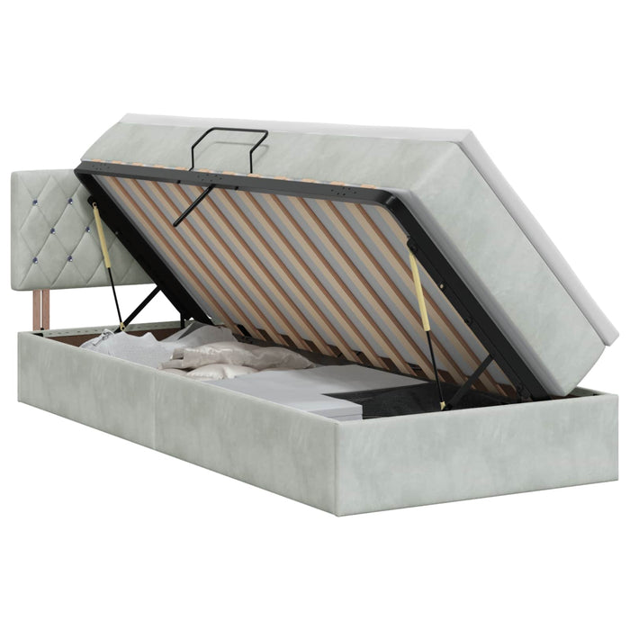 Pat cu storage cu headboard Gri deschis 90 x 200 cm Catifea WALTI