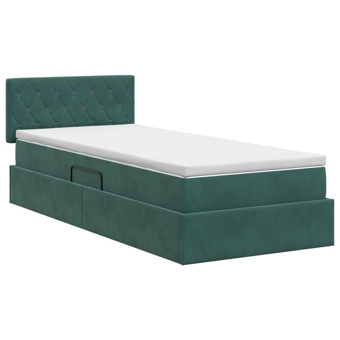 Pat cu storage cu headboard Verde închis 90 x 200 cm Catifea WALTI