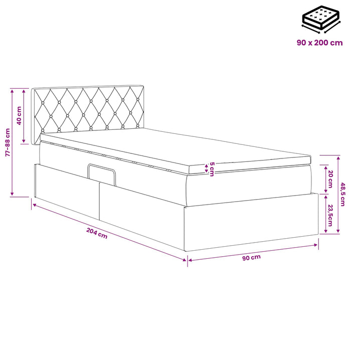 Pat cu storage cu headboard Roz 90 x 200 cm Catifea WALTI