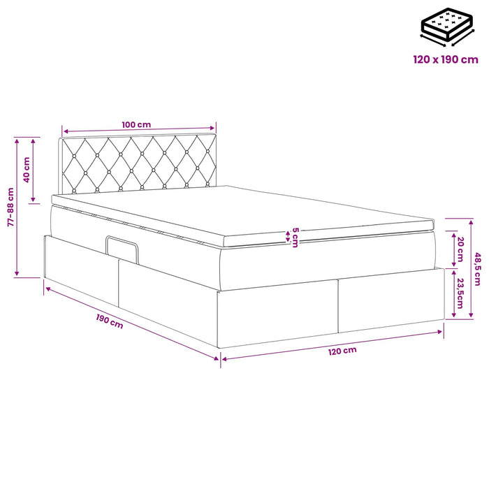 Pat cu storage cu headboard Gri închis 120 x 190 cm Catifea WALTI