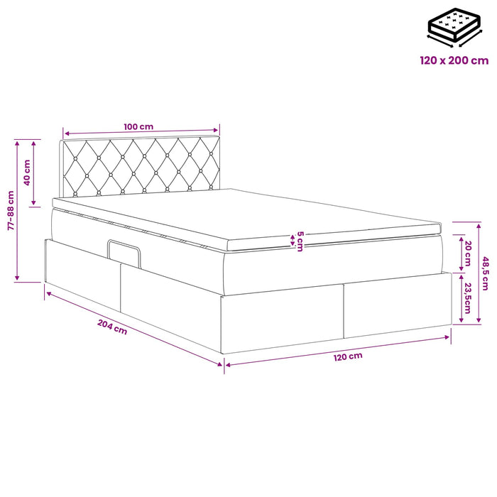 Pat cu storage cu headboard Gri închis 120 x 200 cm Catifea WALTI