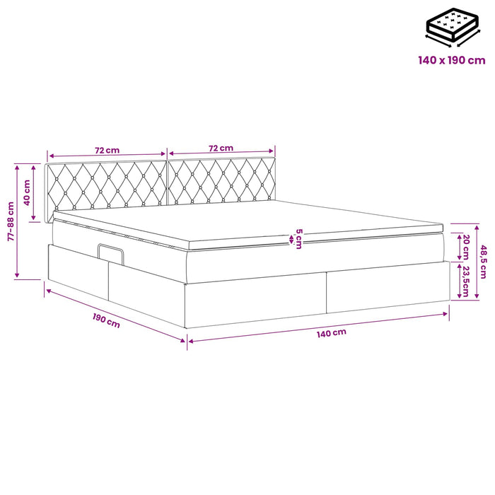Pat cu storage cu headboard Gri închis 140 x 190 cm Catifea WALTI