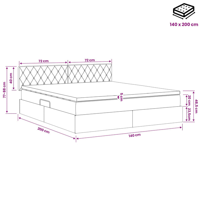 Pat cu storage cu headboard Gri închis 140 x 200 cm Catifea WALTI
