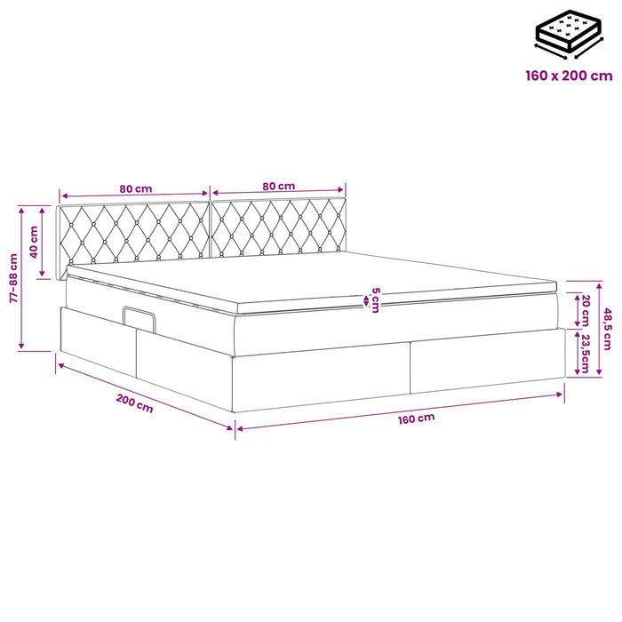 Pat cu storage cu headboard Gri deschis 160 x 200 cm Catifea WALTI