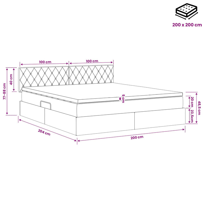Pat cu storage cu headboard Gri deschis 200 x 200 cm Catifea WALTI