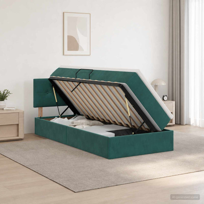 Pat cu LED și saltea Verde închis 100 x 200 cm Catifea WALTI