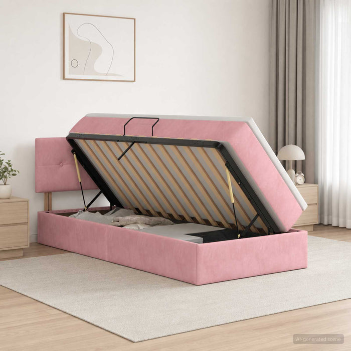 Pat cu storage cu headboard Roz 100 x 200 cm Catifea WALTI