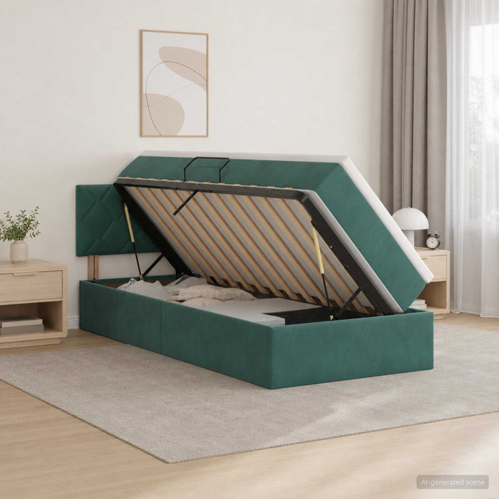 Pat cu storage cu headboard Verde închis 100 x 200 cm Catifea WALTI