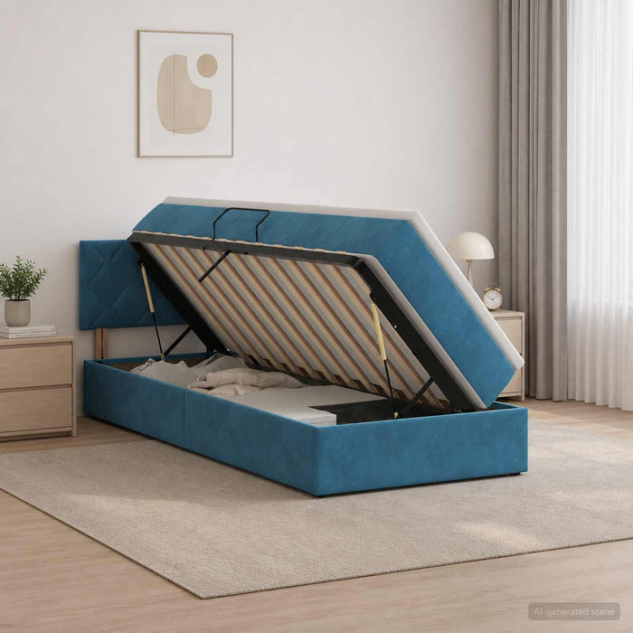 Pat cu storage Albastru închis 100 x 200 cm Catifea WALTI
