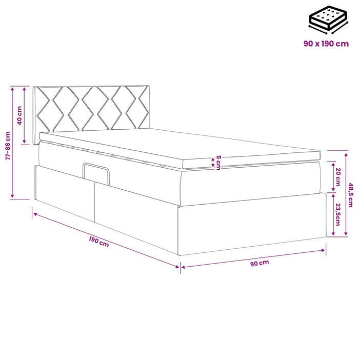 Pat cu storage cu headboard Albastru închis 90 x 190 cm Catifea WALTI