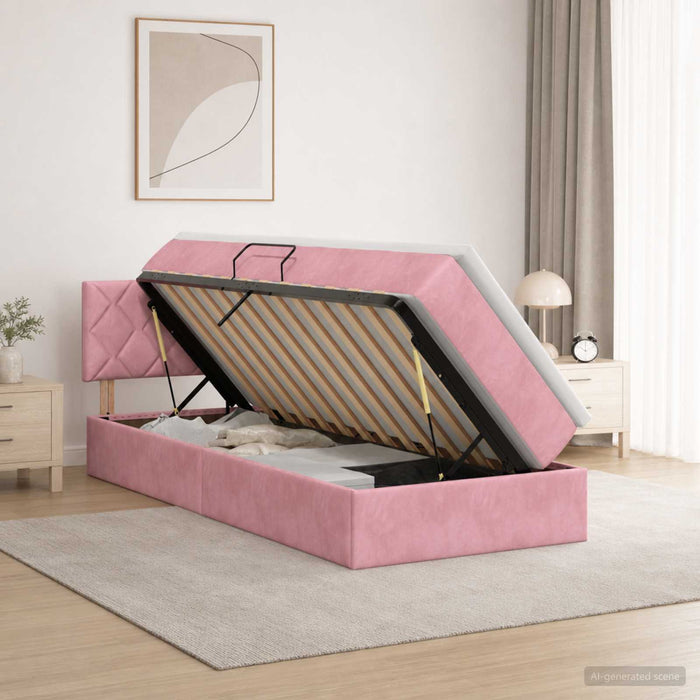 Pat cu storage cu headboard Roz 90 x 190 cm Catifea WALTI