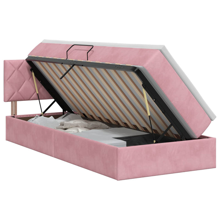 Pat cu storage cu headboard Roz 90 x 200 cm Catifea WALTI