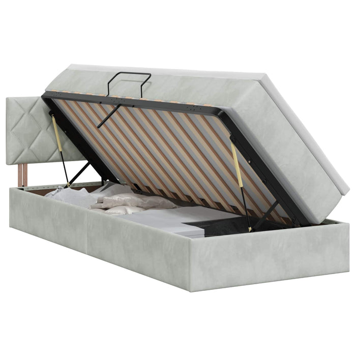Pat cu storage cu headboard Gri deschis 100 x 200 cm Catifea WALTI