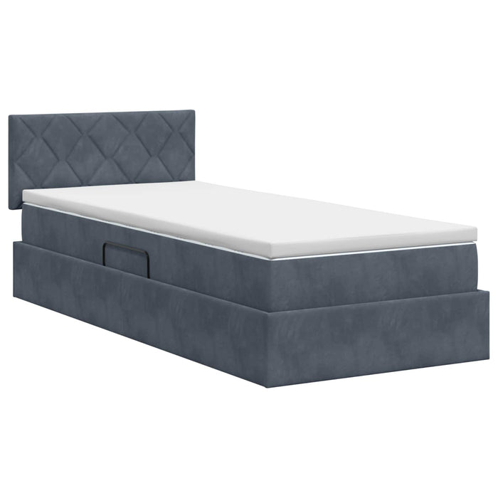 Pat cu storage cu headboard Gri închis 100 x 200 cm Catifea WALTI