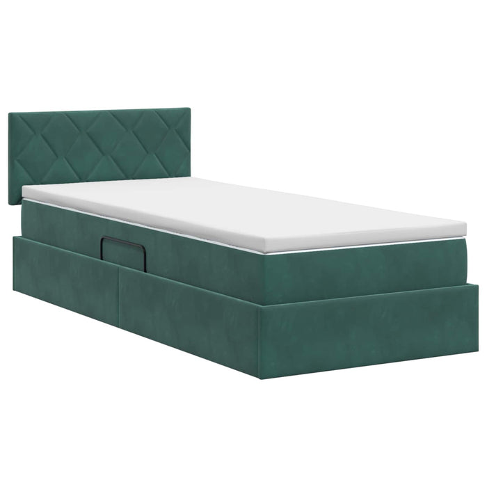 Pat cu storage cu headboard Verde închis 100 x 200 cm Catifea WALTI