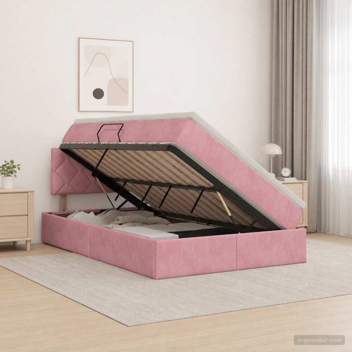 Pat cu storage cu headboard Roz 120 x 190 cm Catifea WALTI
