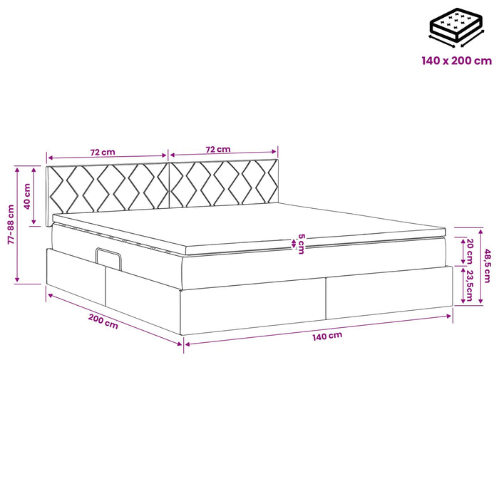 Pat cu storage cu headboard Negru 140 x 200 cm Catifea WALTI