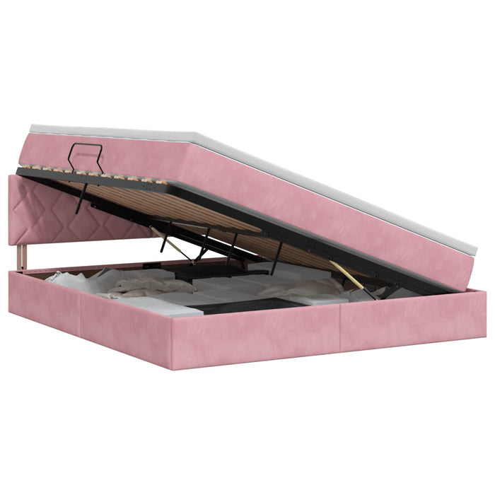 Pat cu storage cu headboard Roz 140 x 200 cm Catifea WALTI