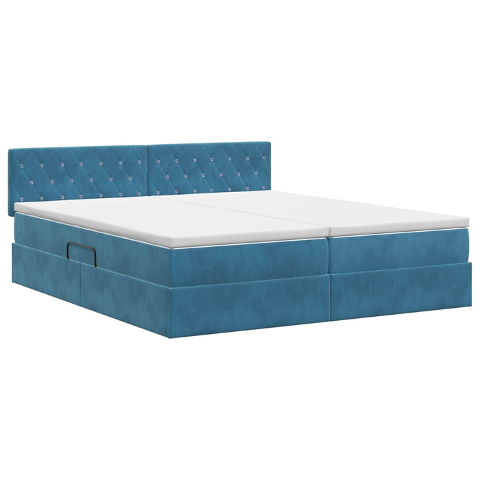 Pat cu storage cu headboard 2 buc. Albastru închis WALTI