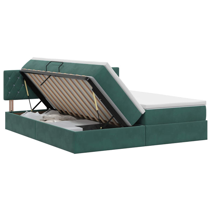 Pat cu storage cu headboard 2 buc. Verde închis WALTI
