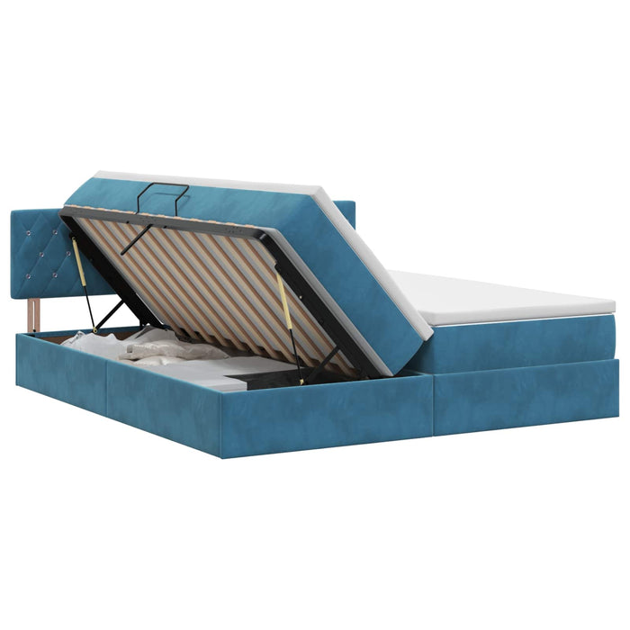 Pat cu storage cu headboard 2 buc. Albastru închis WALTI