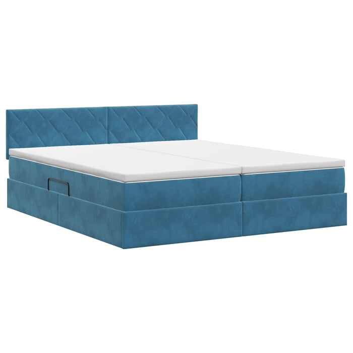 Pat cu storage cu headboard 2 buc. Albastru închis WALTI