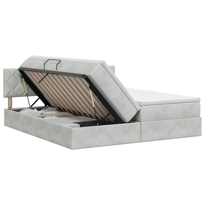 Pat cu storage cu headboard 2 buc. Gri deschis WALTI