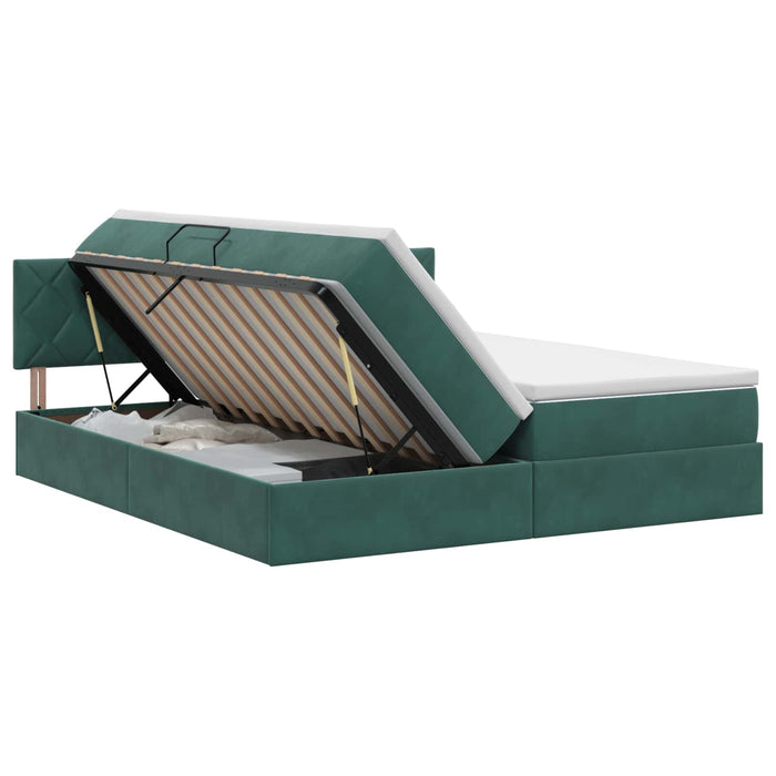 Pat cu storage cu headboard 2 buc. Verde închis WALTI
