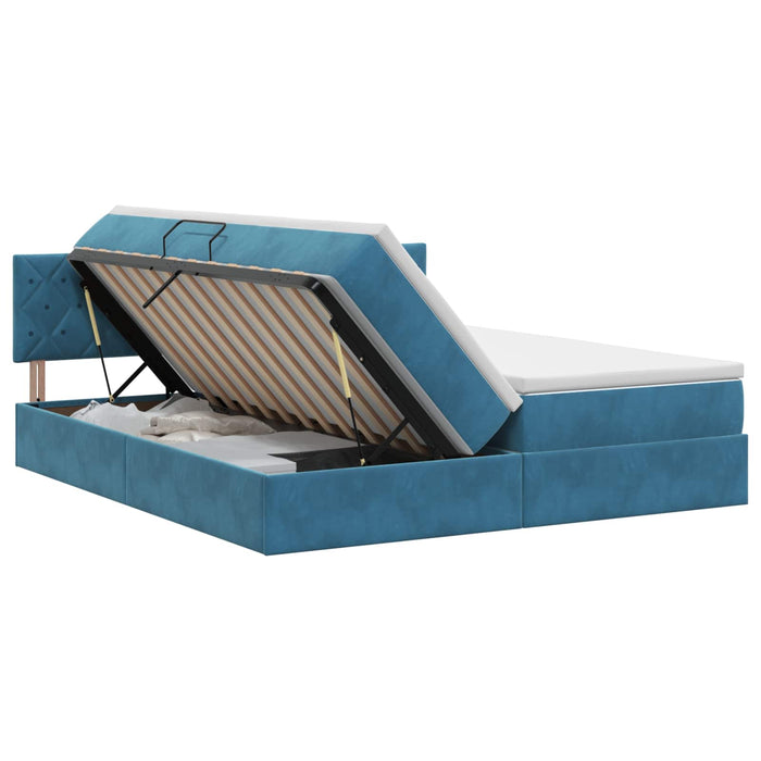 Pat cu storage cu headboard 2 buc. Albastru închis WALTI