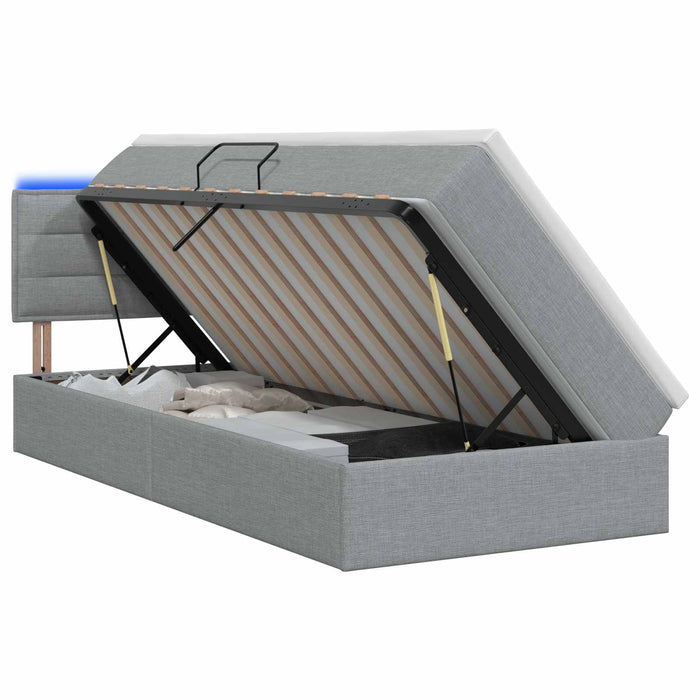 Pat cu LED și saltea Gri deschis 90 x 190 cm Țesătură WALTI