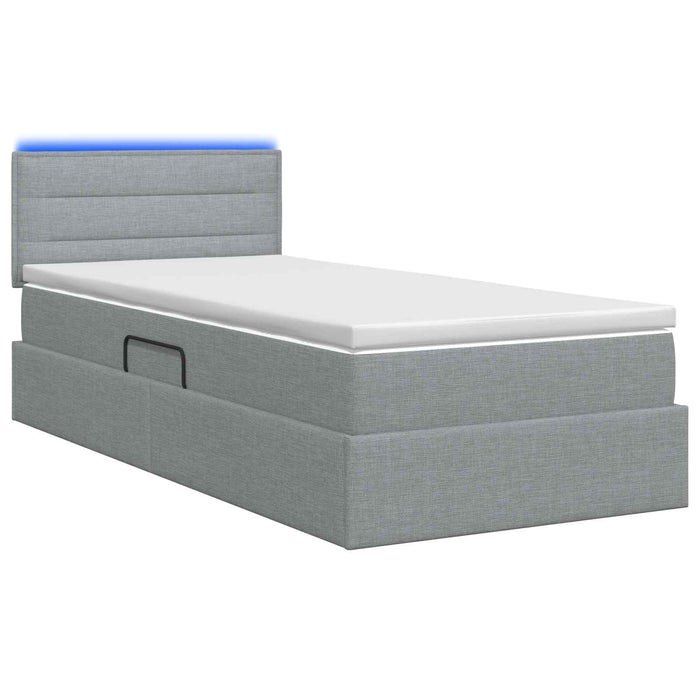 Pat cu LED și saltea Gri deschis 90 x 190 cm Țesătură WALTI