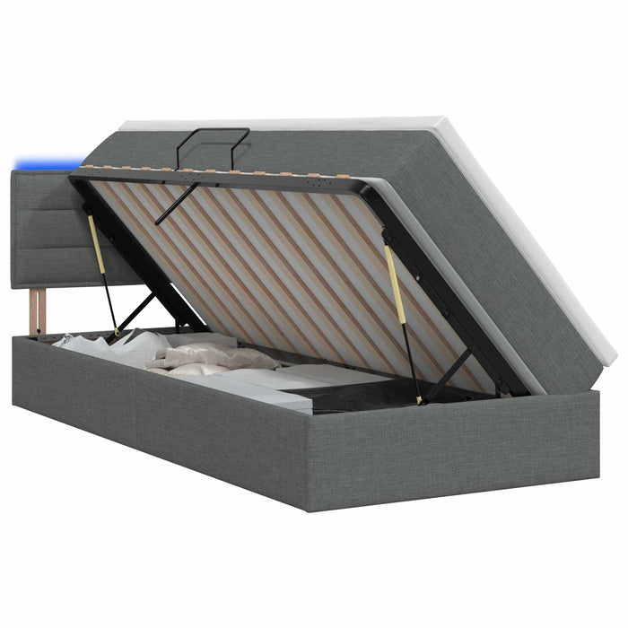 Pat cu LED și saltea Gri închis 90 x 190 cm Țesătură WALTI