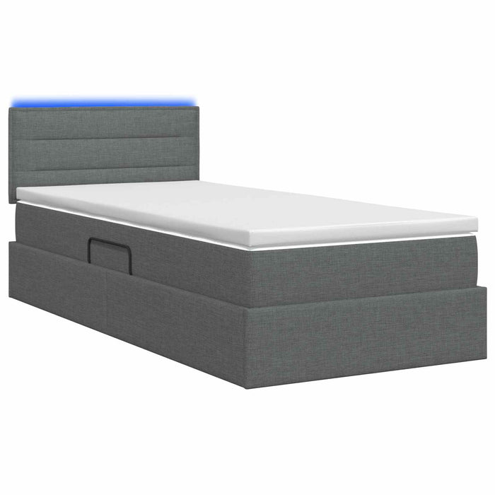 Pat cu LED și saltea Gri închis 90 x 200 cm Țesătură WALTI
