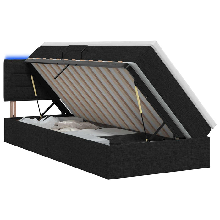 Pat cu LED și saltea Negru 90 x 200 cm Țesătură WALTI