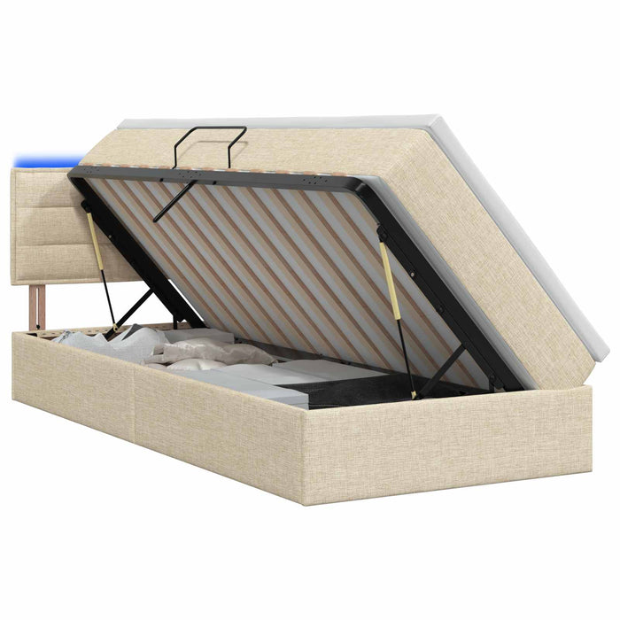 Pat cu LED și saltea Crem 90 x 200 cm Țesătură WALTI