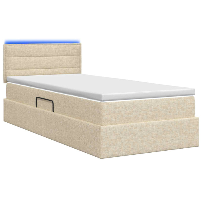 Pat cu LED și saltea Crem 90 x 200 cm Țesătură WALTI