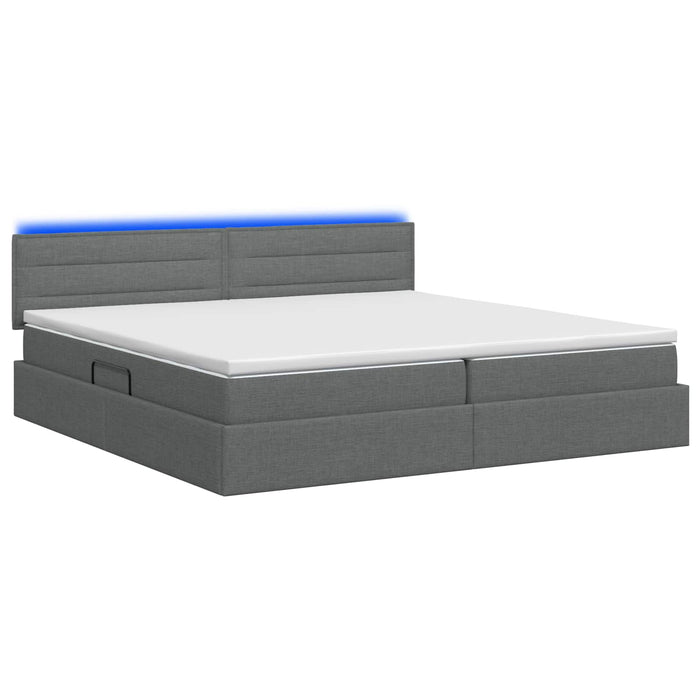 Pat cu LED și saltea Gri închis 200 x 200 cm Țesătură - WALTI WALTI
