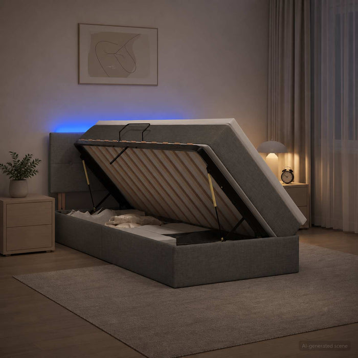 Pat cu LED și saltea Gri închis 90 x 190 cm Țesătură WALTI