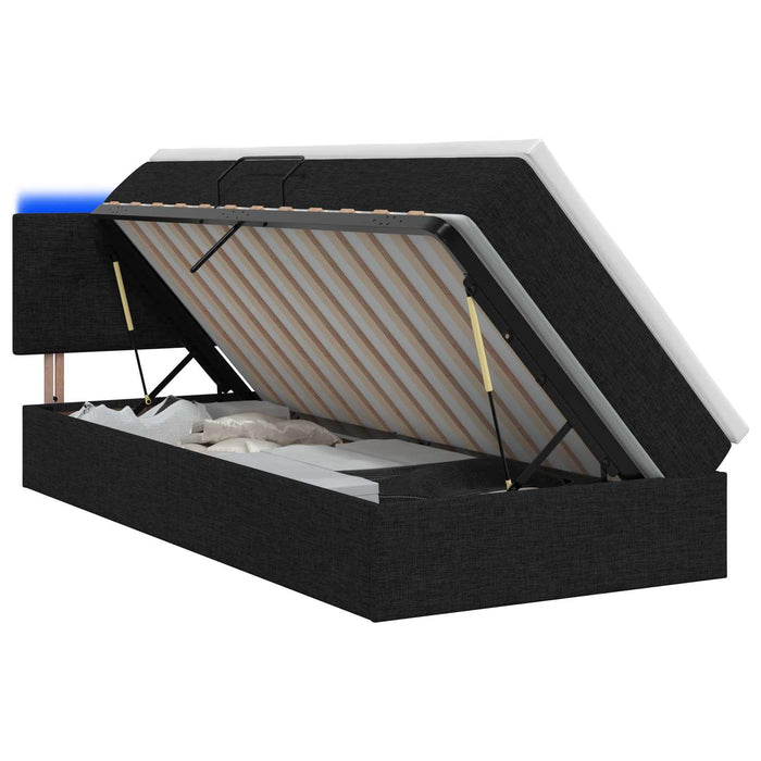 Pat cu LED și saltea Negru 90 x 190 cm Țesătură WALTI
