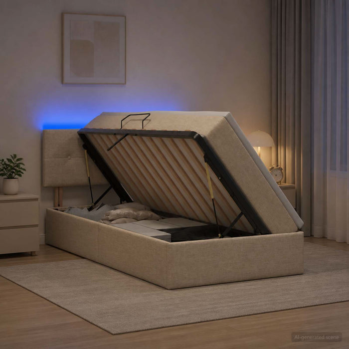 Pat cu LED și saltea Crem 100 x 200 cm Țesătură WALTI
