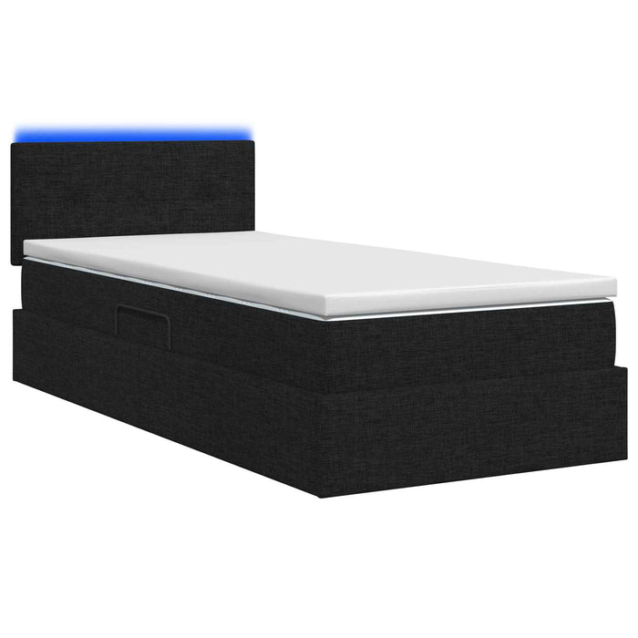 Pat cu LED și saltea Negru 90 x 200 cm Țesătură WALTI