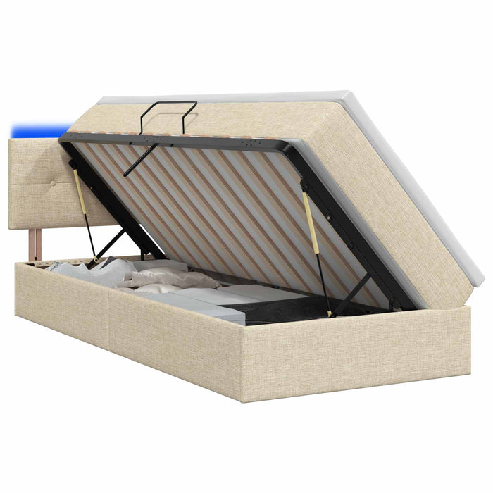 Pat cu LED și saltea Crem 100 x 200 cm Țesătură WALTI
