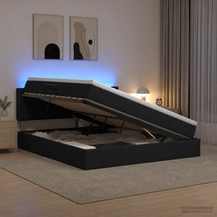 Pat cu LED și saltea Negru 140 x 190 cm Țesătură - WALTI WALTI