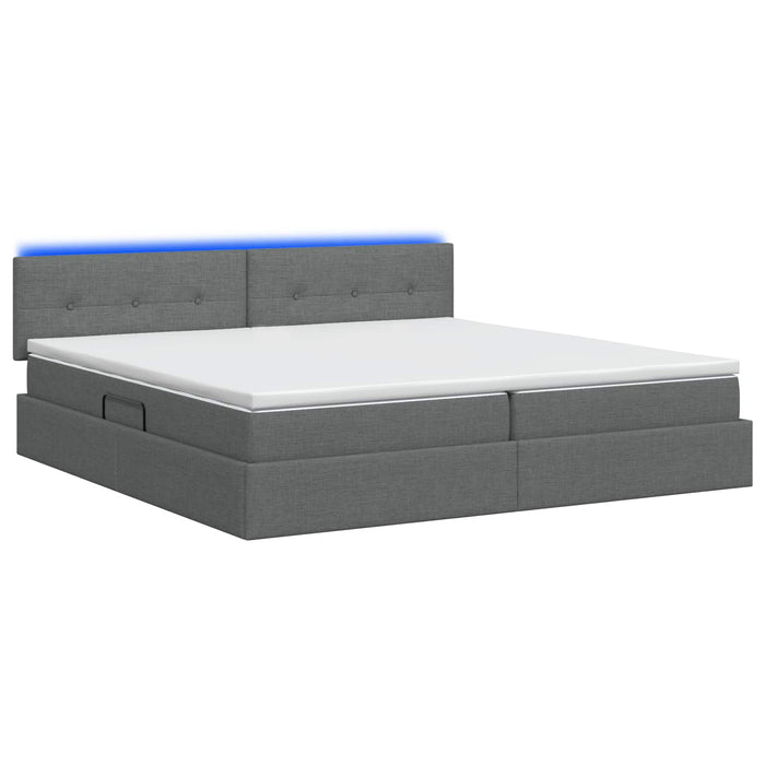 Pat cu LED și saltea Gri închis 200 x 200 cm Țesătură - WALTI WALTI