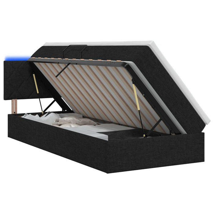 Pat cu LED și saltea Negru 90 x 190 cm Țesătură WALTI